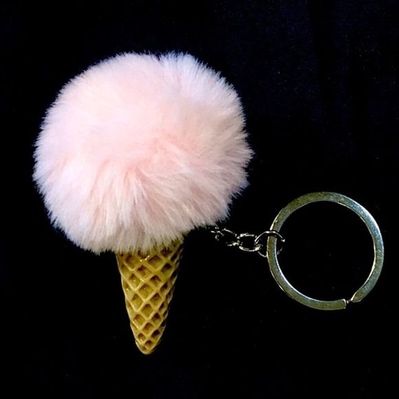 Fuzzy Ice Cream Cone Pom Pom Keychains (Set of 3) - Picture 4 of 8